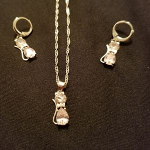 925 Sterling Silver Cat Necklace & Earrings